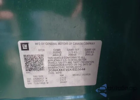 2019 Chevrolet Equinox Lt z USA, uszkodzony, nr VIN 2GNAXKEV1K6115644